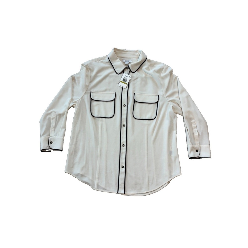 NEW Nautica Shirt Long Sleeve V Neck Button Down Size 14 Dressy Blouse Career